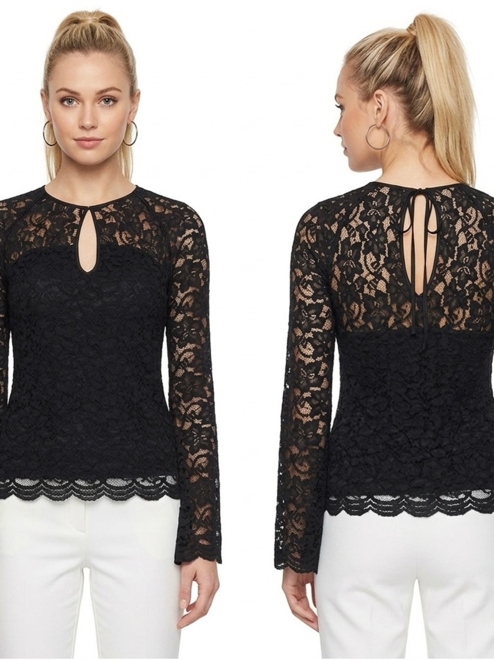 NWT DVF Lace Bell Sleeve Black Tops SZ 0